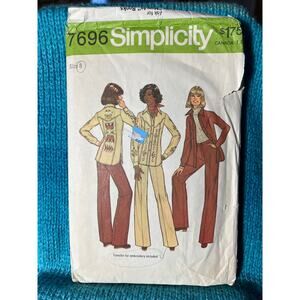 Simplicity 7696 Sewing pattern western shirt wide leg pant 1970s size 8